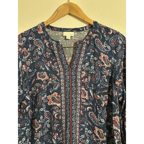 J Jill Womens Tunic Top Size XS Blue Paisley Floral Western Boho Coastal 18583 - Picture 3 of 14